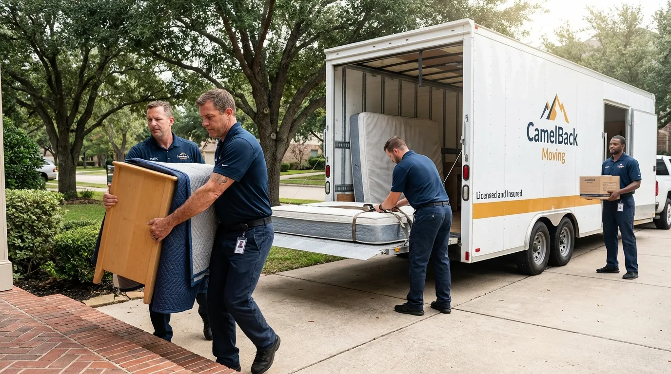 Crew loading residential truck for cross-state move from Water Mill, NY