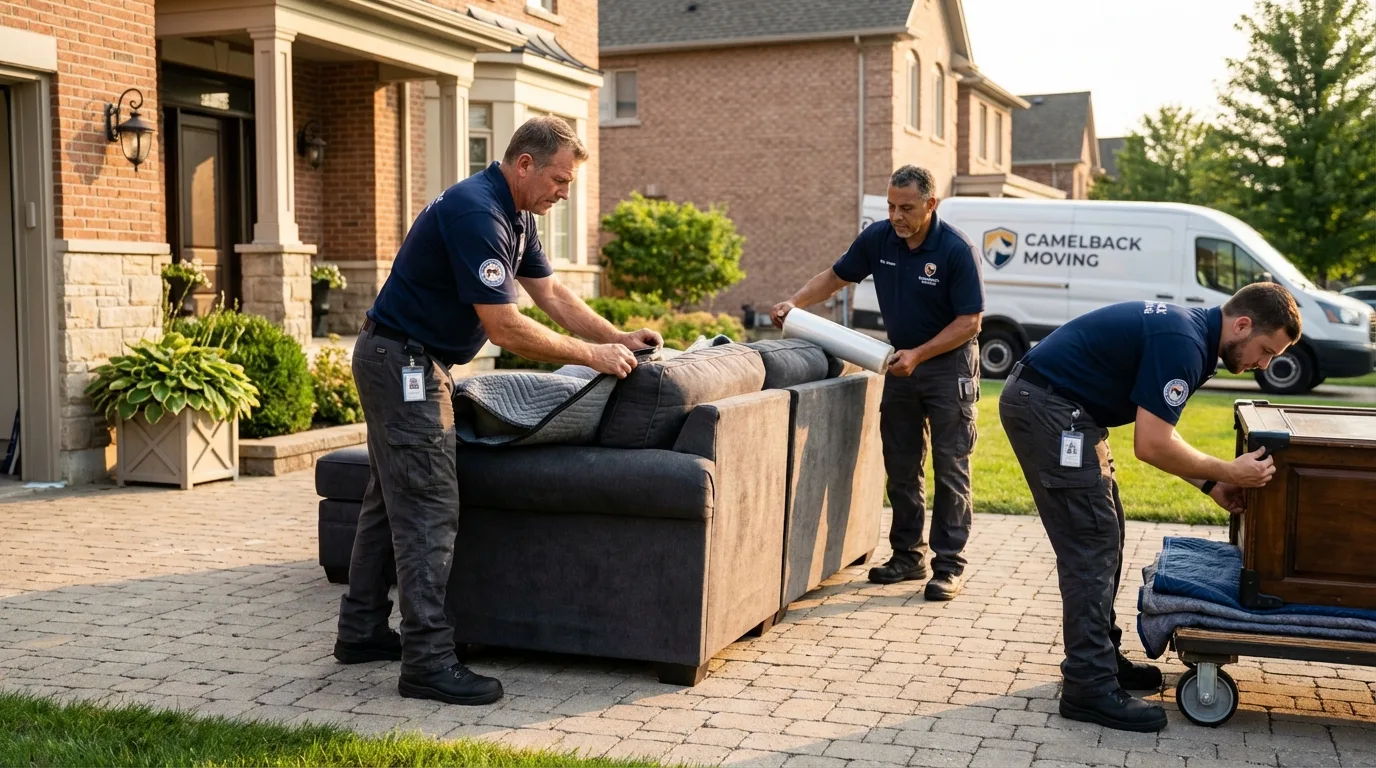 Large estate moving crew wrapping furniture in Water Mill, NY