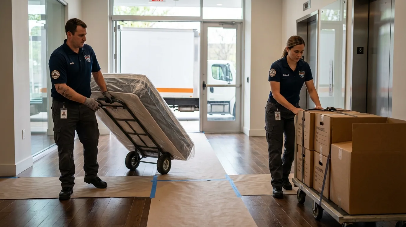 Professional apartment movers loading elevator in Water Mill, NY